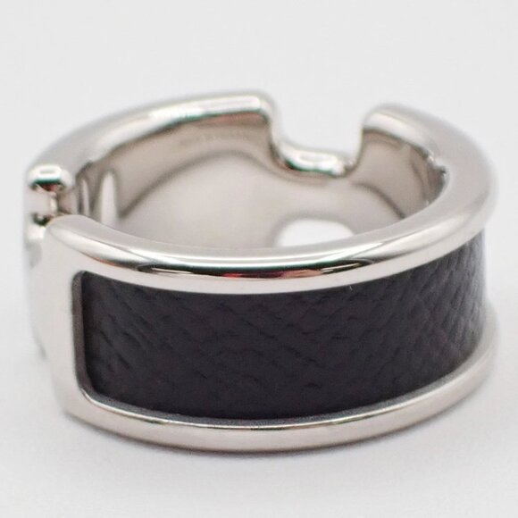 HERMES Olympe Ring XS Palladium Plated Calf Skin Leather Black Silver - Picture 4 of 10